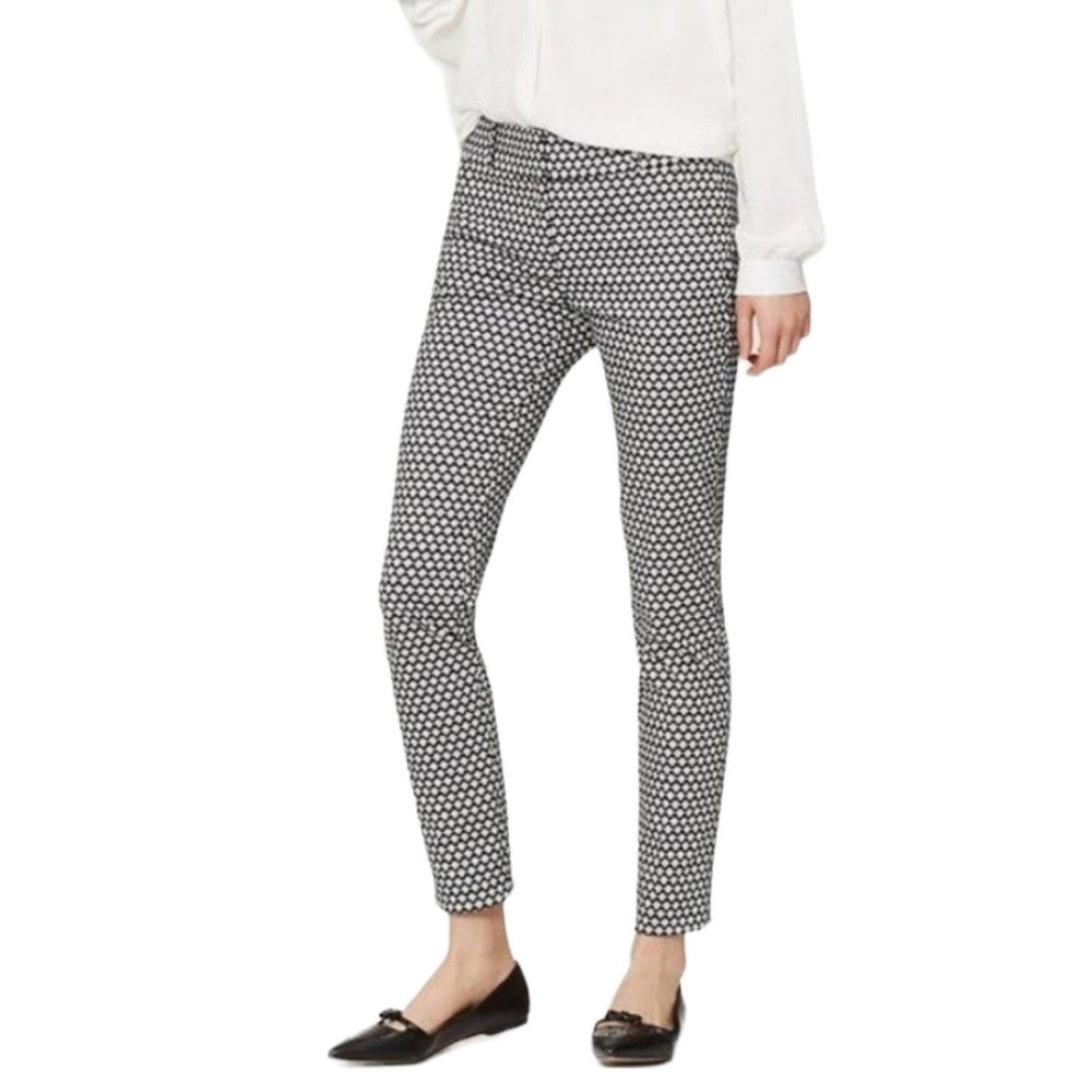 Ann Taylor Loft‎ Julie Fit Skinny Zip Fly Ankle Pants Black White Mosaic Print 2